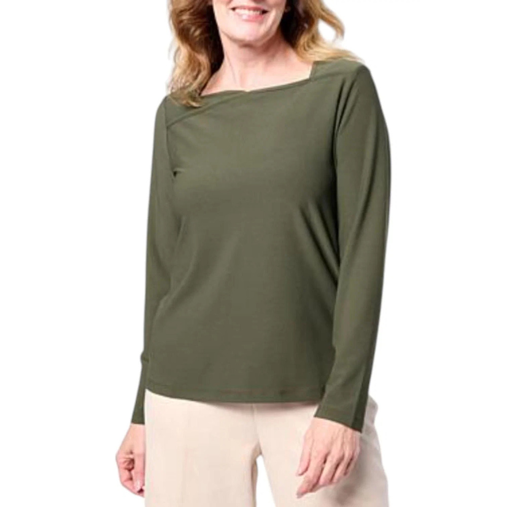 WynneCollection Women's Luxe Crepe Asymmetrical Neckline Top Green - Regular